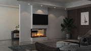Modern Flames Nova Clear 48 inch see-through electric fireplace installed between two rooms