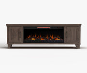 Realcozy Sonoma 78-inch electric fireplace TV stand in Barnwood finish with realistic flames