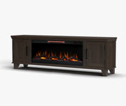 Realcozy Sonoma 78-inch electric fireplace TV stand in Java finish with realistic flames