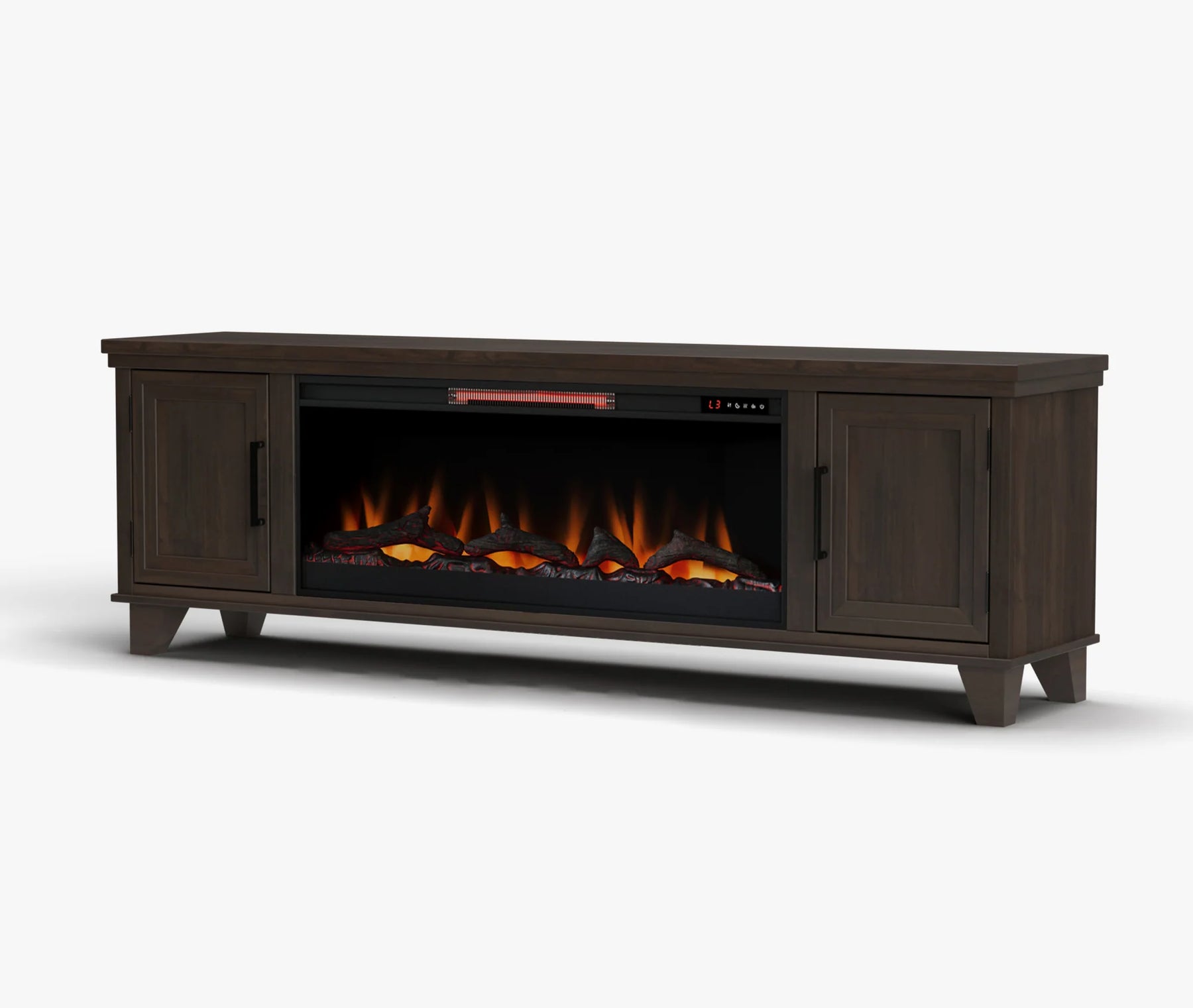 Realcozy Sonoma 78-inch electric fireplace TV stand in Java finish with realistic flames