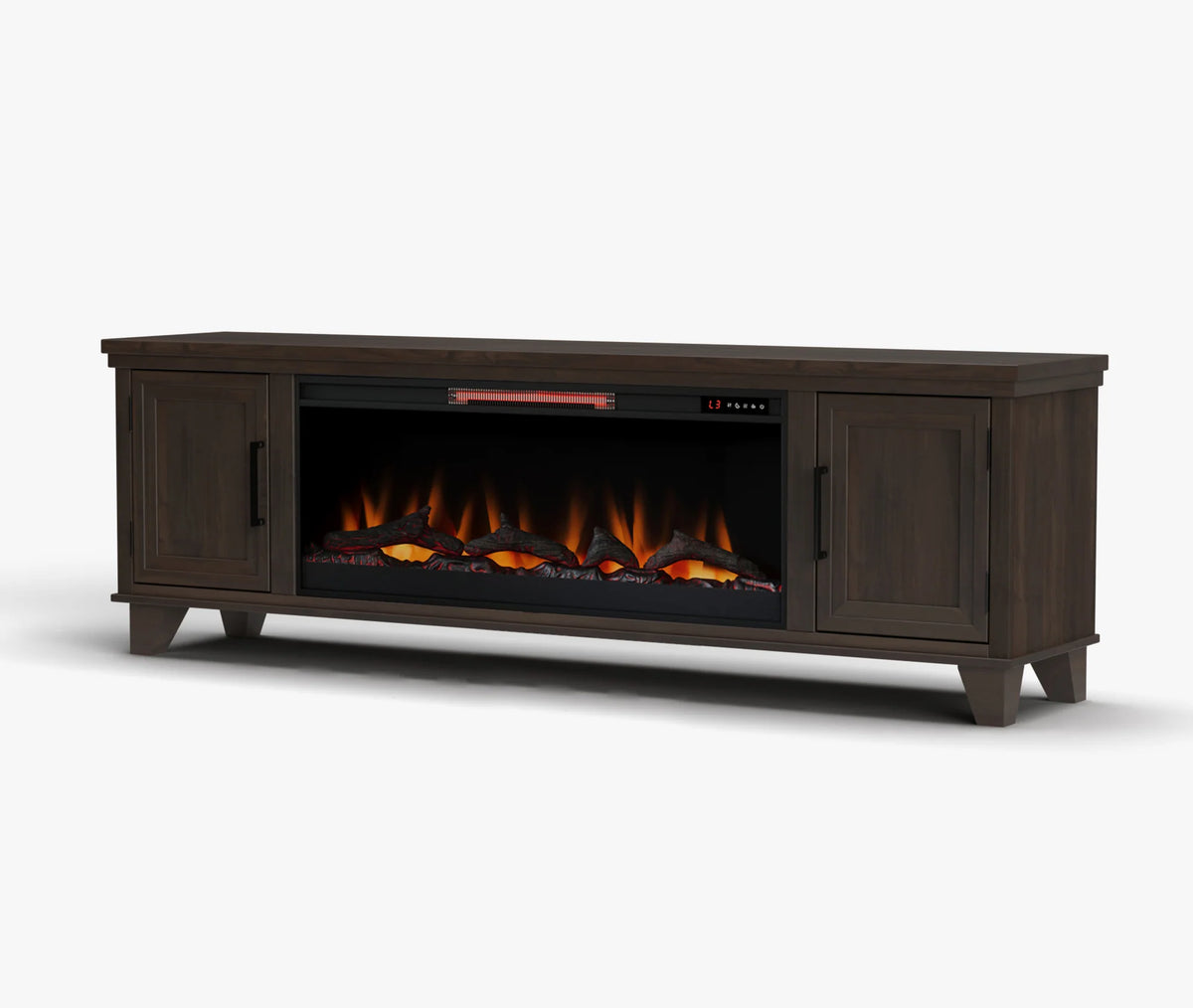 Realcozy Sonoma 78-inch electric fireplace TV stand in Java finish with realistic flames