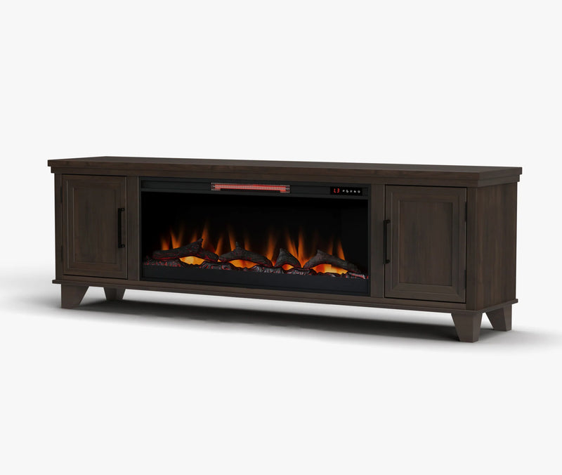 Realcozy Sonoma 78-inch electric fireplace TV stand in Java finish with realistic flames