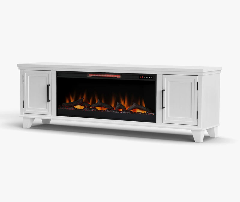 Realcozy Sonoma 78-inch electric fireplace TV stand in White finish with realistic flames