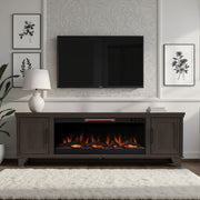 Realcozy Sonoma 78-inch Java fireplace TV stand styled in a cozy living space
