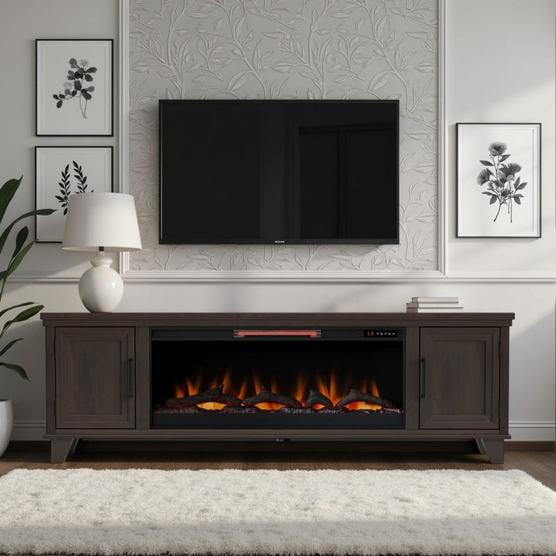 Realcozy Sonoma 78-inch Java fireplace TV stand styled in a cozy living space