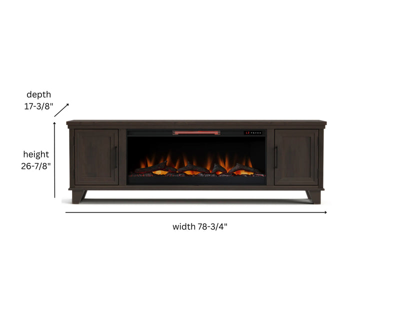 Realcozy Sonoma 78-inch Java electric fireplace TV stand specifications and dimensions