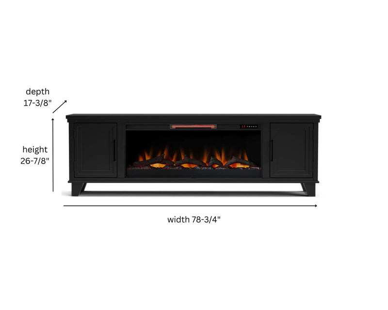 Realcozy Sonoma 78-inch Moody Black electric fireplace TV stand specifications and dimensions