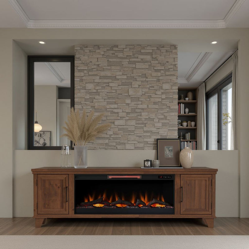 Realcozy Sonoma 78-inch Whiskey fireplace TV stand styled in a cozy contemporary space