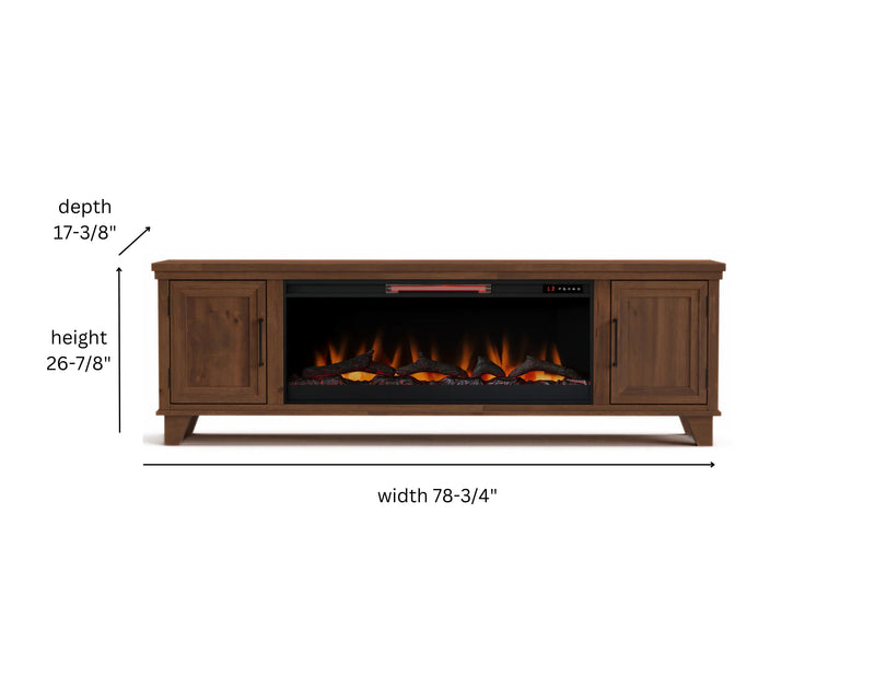 Realcozy Sonoma 78-inch Whiskey electric fireplace TV stand specifications and dimensions