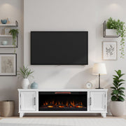 Realcozy Sonoma 78-inch White fireplace TV stand styled in a contemporary living space