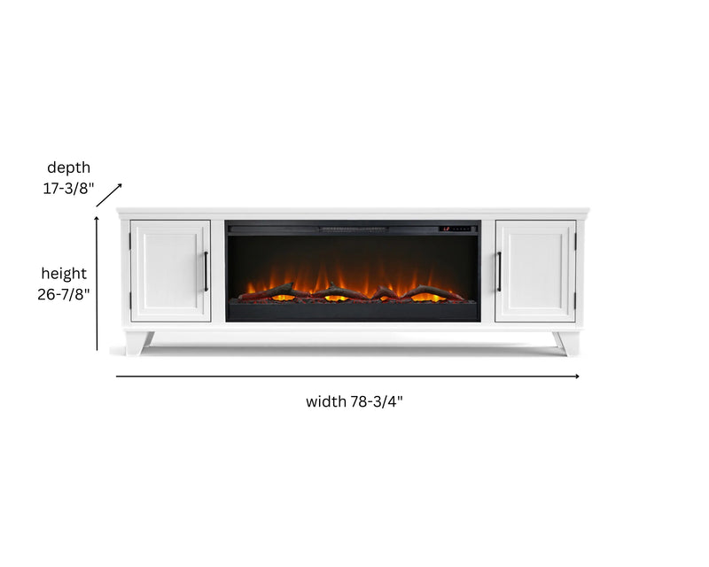 Realcozy Sonoma 78-inch White electric fireplace TV stand specifications and dimensions