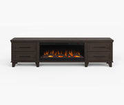 Realcozy Sonoma 95-inch electric fireplace TV stand in Java finish with realistic flames