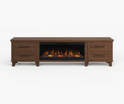 Realcozy Sonoma 95-inch electric fireplace TV stand in Whiskey finish with realistic flames