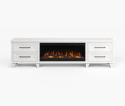 Realcozy Sonoma 95-inch electric fireplace TV stand in White finish with realistic flames