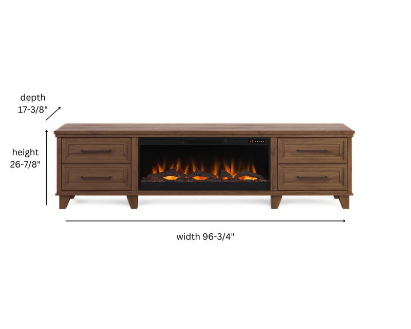 Realcozy Sonoma 95-inch Whiskey electric fireplace TV stand specifications and dimensions
