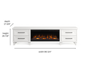 Realcozy Sonoma 95-inch White electric fireplace TV stand specifications and dimensions
