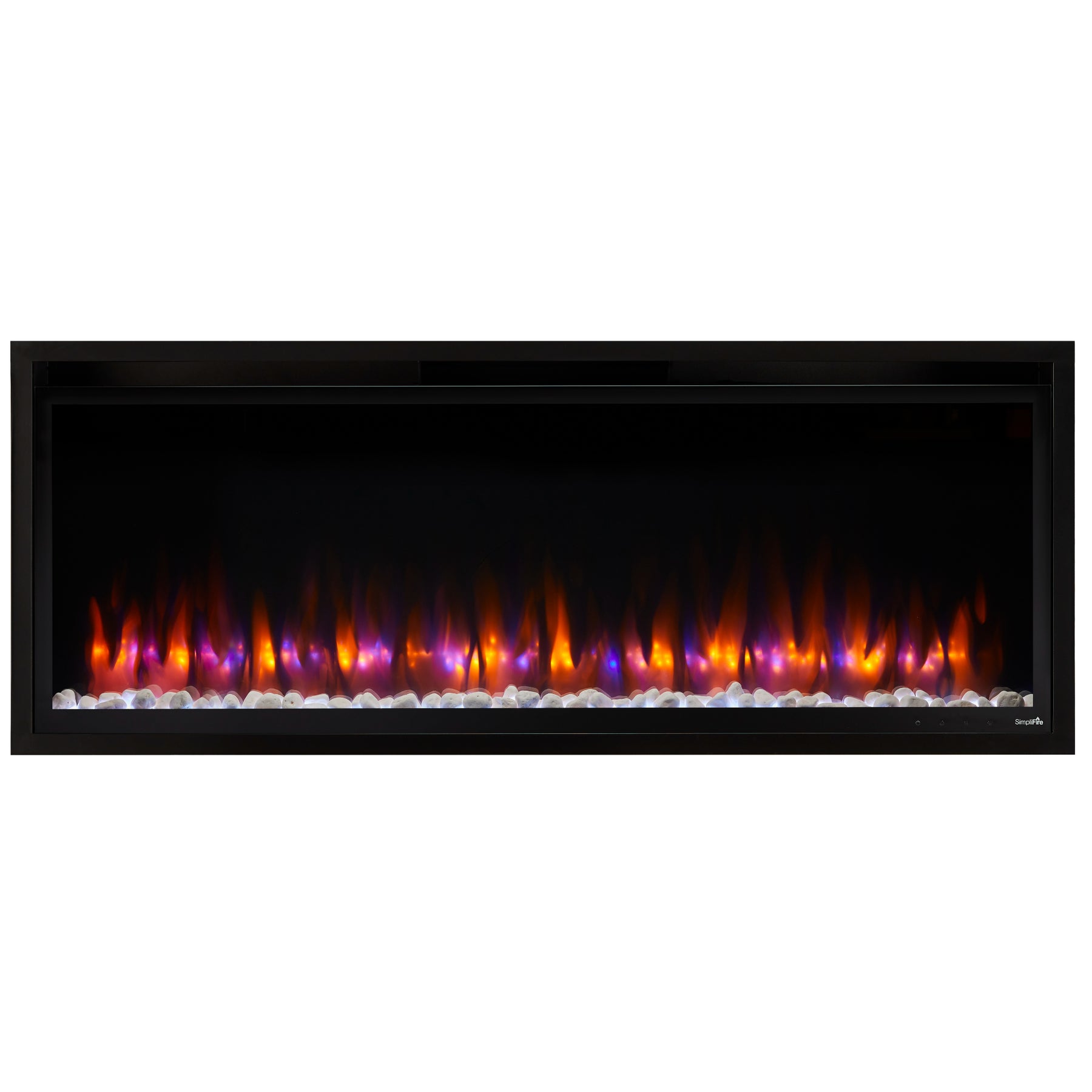 SimpliFire Allusion Platinum linear electric fireplace, front view