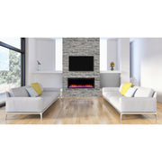 SimpliFire Allusion Platinum 50" electric fireplace fully recessed in a modern room