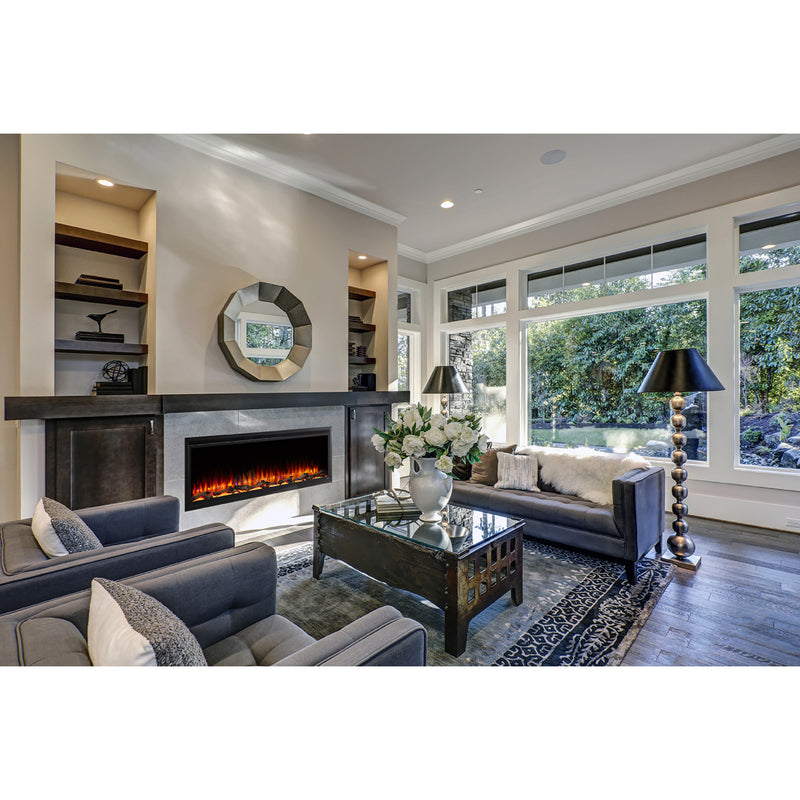 SimpliFire Allusion Platinum linear electric fireplace side profile