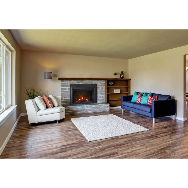 SimpliFire SF-INS35 electric fireplace insert installed in a living room