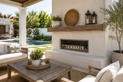 Superior VRE4600 outdoor gas fireplace in a bright patio living space