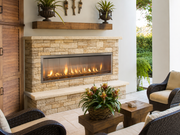 Superior VRE4600 linear gas fireplace in a contemporary outdoor seating area