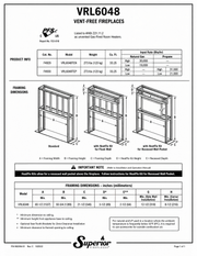 Superior VRL6000 Series linear vent-free gas fireplace specifications and dimensions