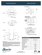 Superior WCT4920 high-efficiency wood-burning fireplace specifications and dimensions