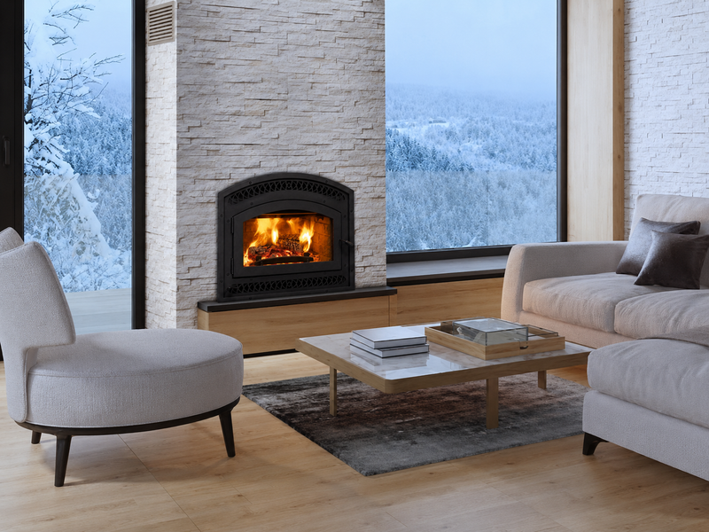 Superior WCT6920 wood-burning fireplace installed in a warm modern living space