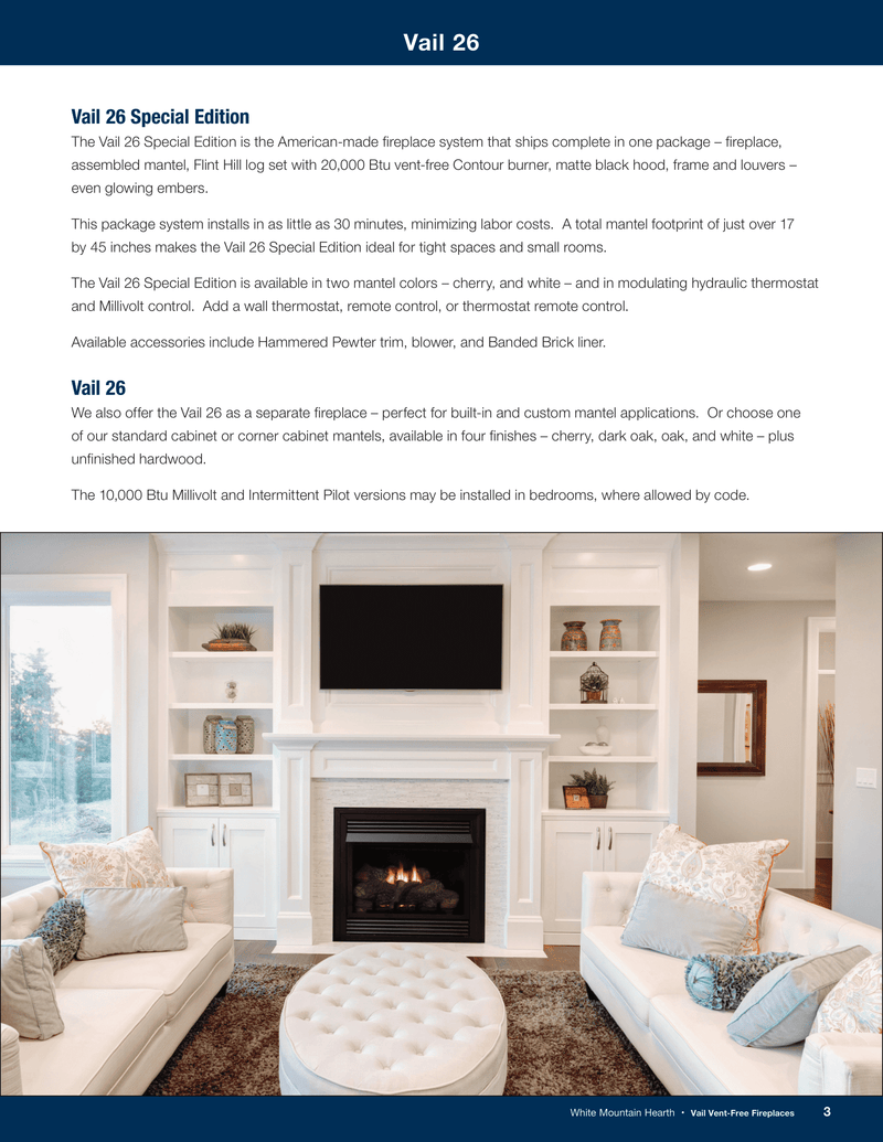 Empire Vail Ventless Gas Fireplace White Mantel Combination